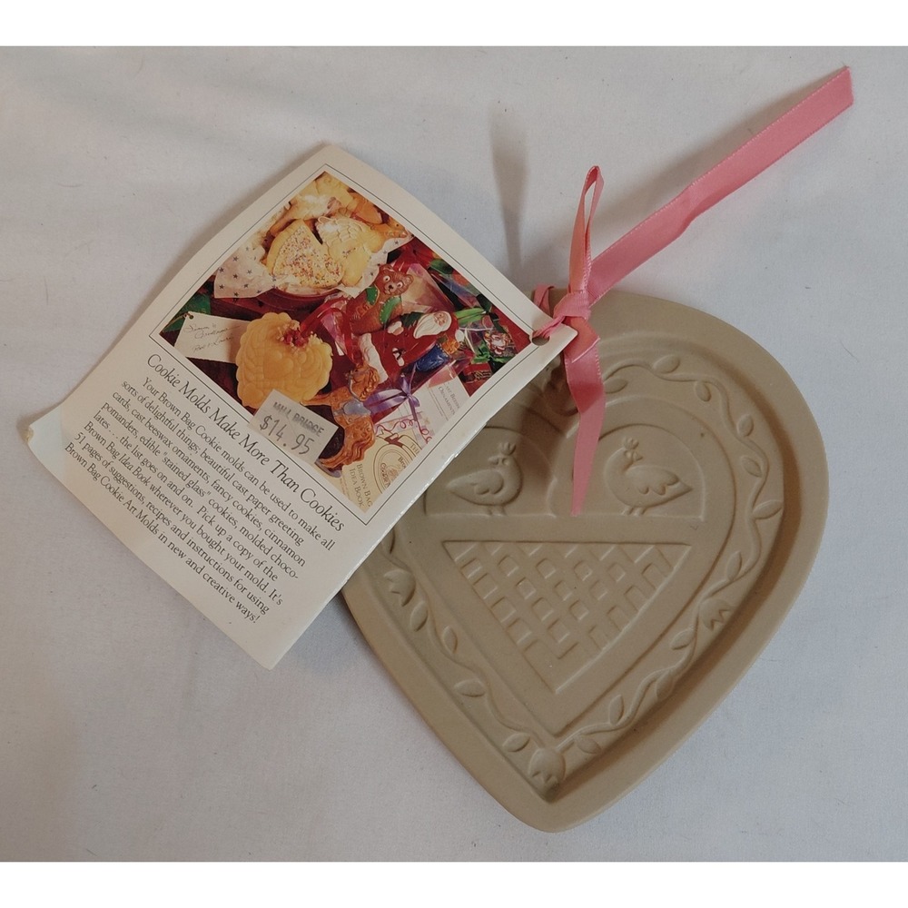 Brown Bag Cookie Art 1993 Heart Love Birds Stoneware Cookie Mold w/ Recipe Book